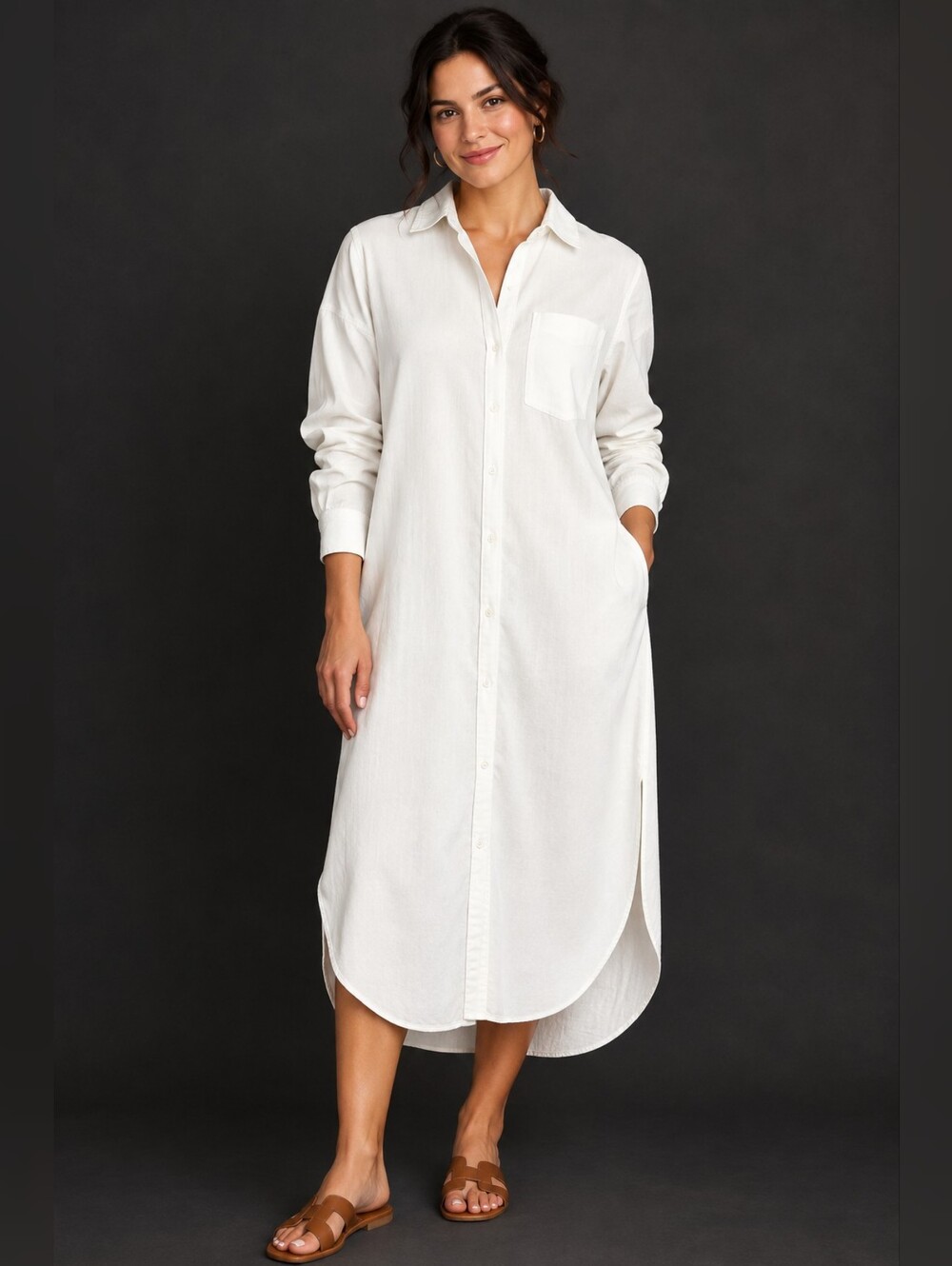 Buck Mason Shirt Dress Size Small Off White Long Sleeve Collar Midi Button Down